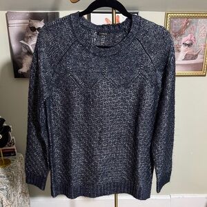 Beautiful EUC Talbots Dark Blue with Silver Textured Knit Sweater